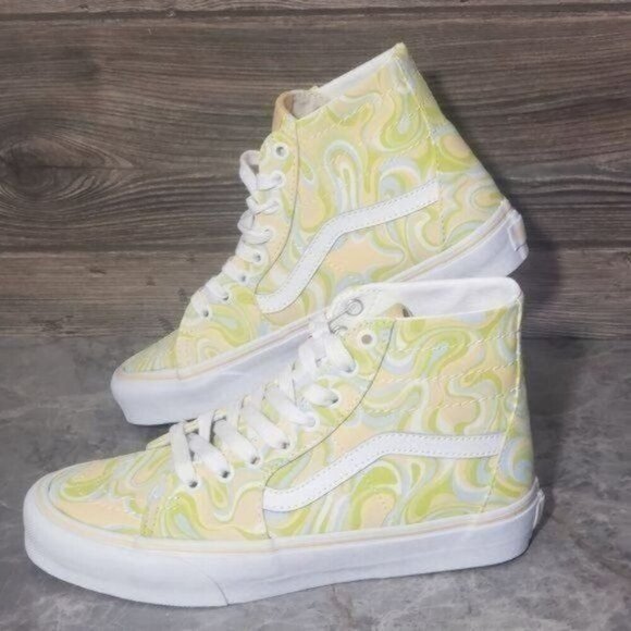 New Vans Sk8 Hi Swirl Lime Green High Top Sneakers Womens 6.5 Skater Casual Bold - Picture 2 of 10